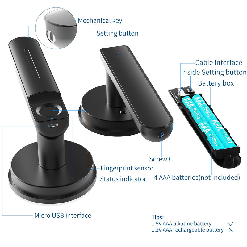 Sleutelloze kamer deur slot, Smart App functie, vingerafdruk deur slot, voor slaapkamer / kantoor