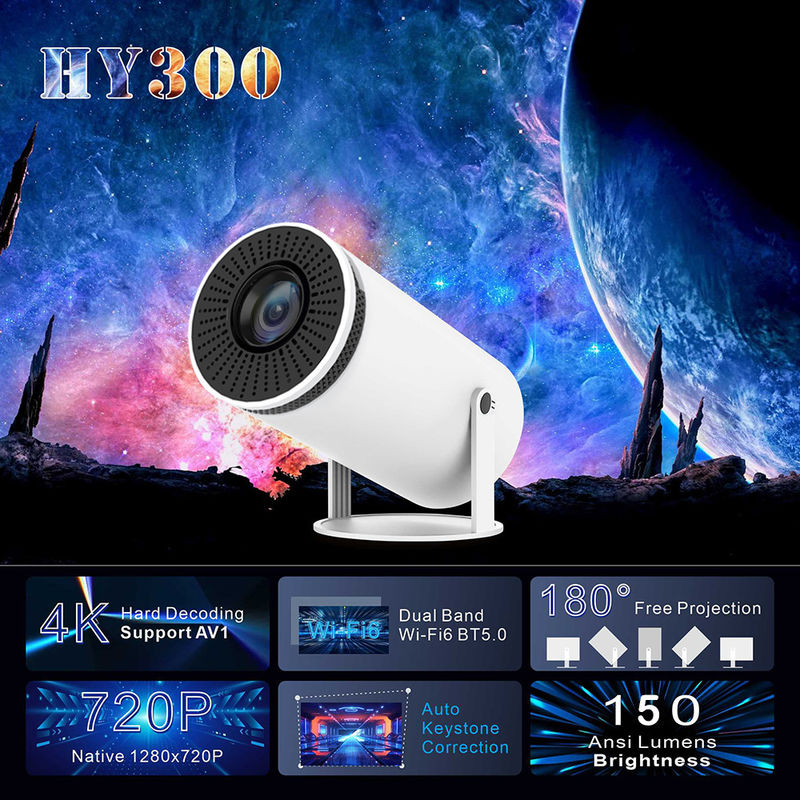 Draagbare LCD HY300 projector met 1280*720P native resolutie 2.4G/5G/BT4.1